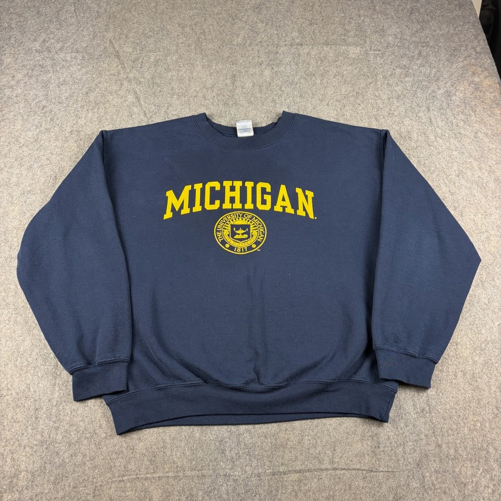 Vintage Michigan Wolverines Sweatshirt Crewneck Men Large Blue Logo Sports M Den